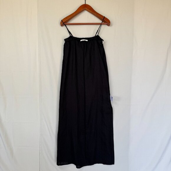 Venroy Black Gathered Linen Square Neck Strappy Column Shift Maxi Dress Size M - Picture 12 of 15